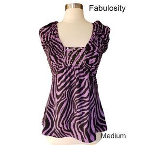 Women's Sleeveless Blouse Y2K Embellished Purple Black Print Medium NWOT